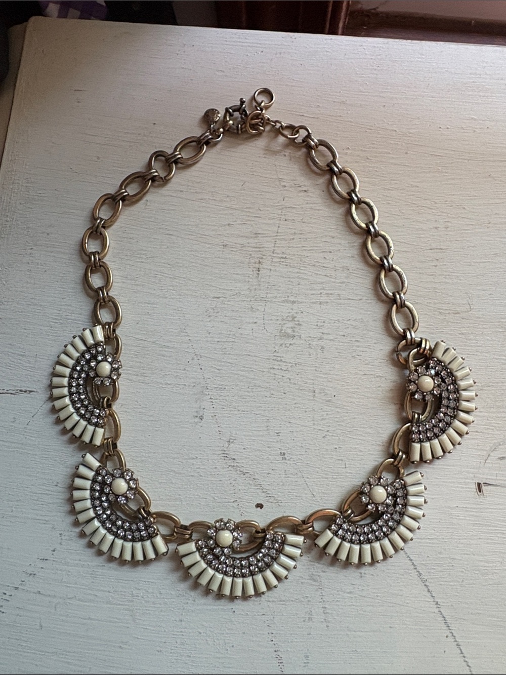 J. Crew Statement Ivory and Gold Fan Necklace